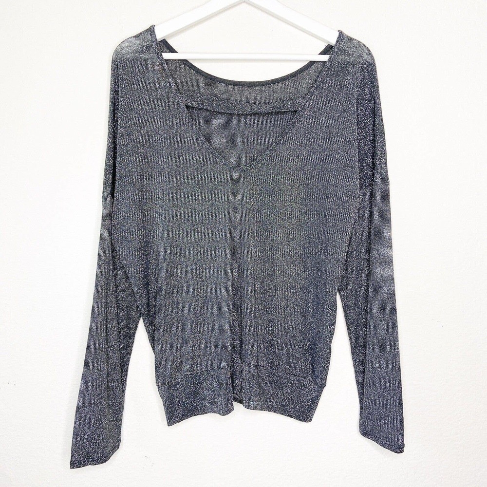 Veronica M Metallic Silver Bar Back Lightweight Sweater Sz XL